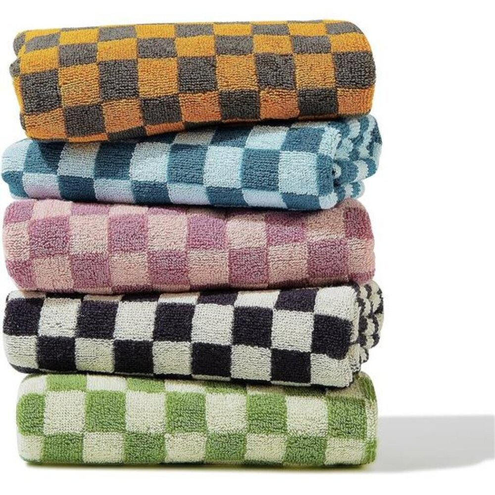 5 Pack Cotton Hand Towels Soft Absorbent Checkered Bathroom Kitchen Gym Spa